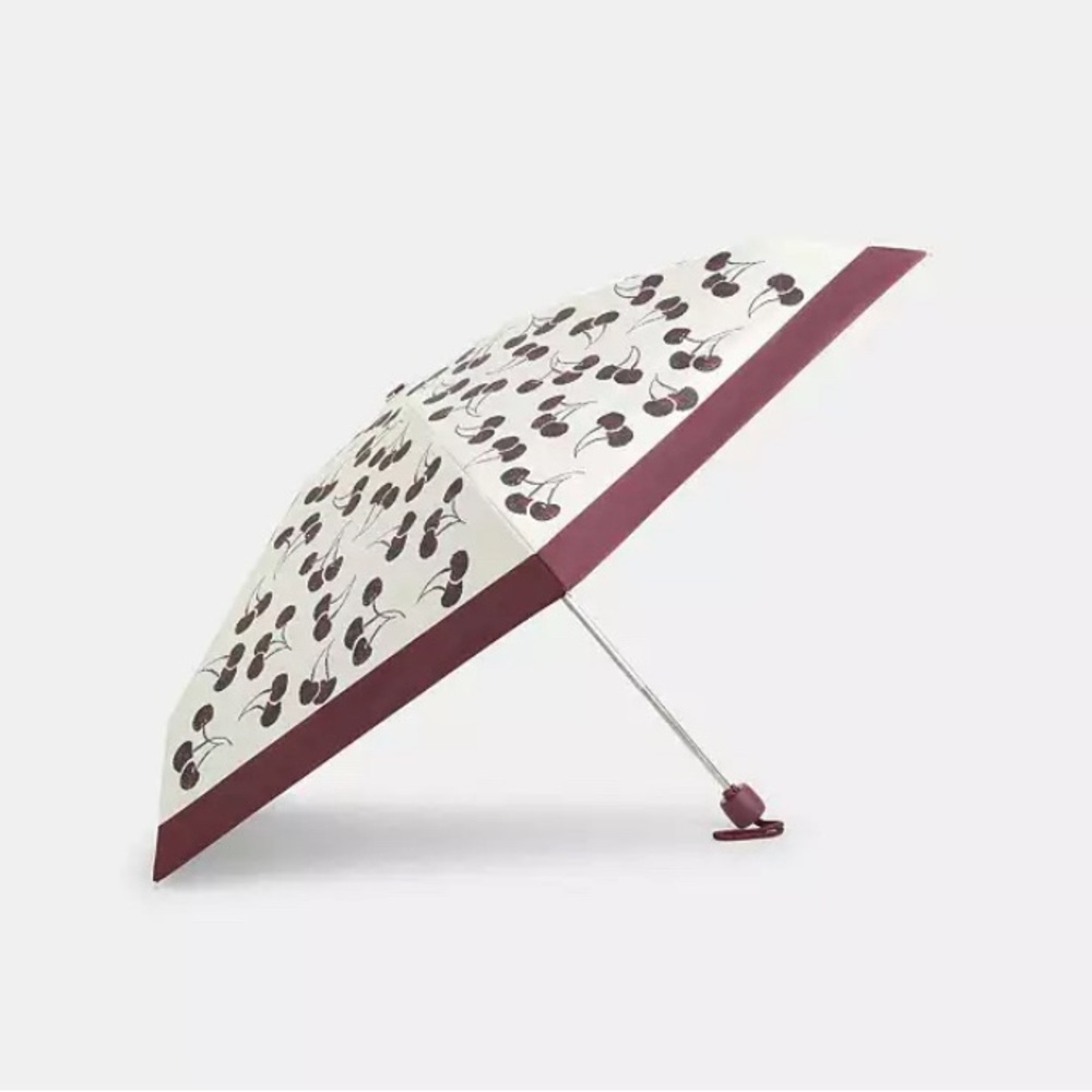 Coach new Cherry Print mini Umbrella - Cream and Burgundy